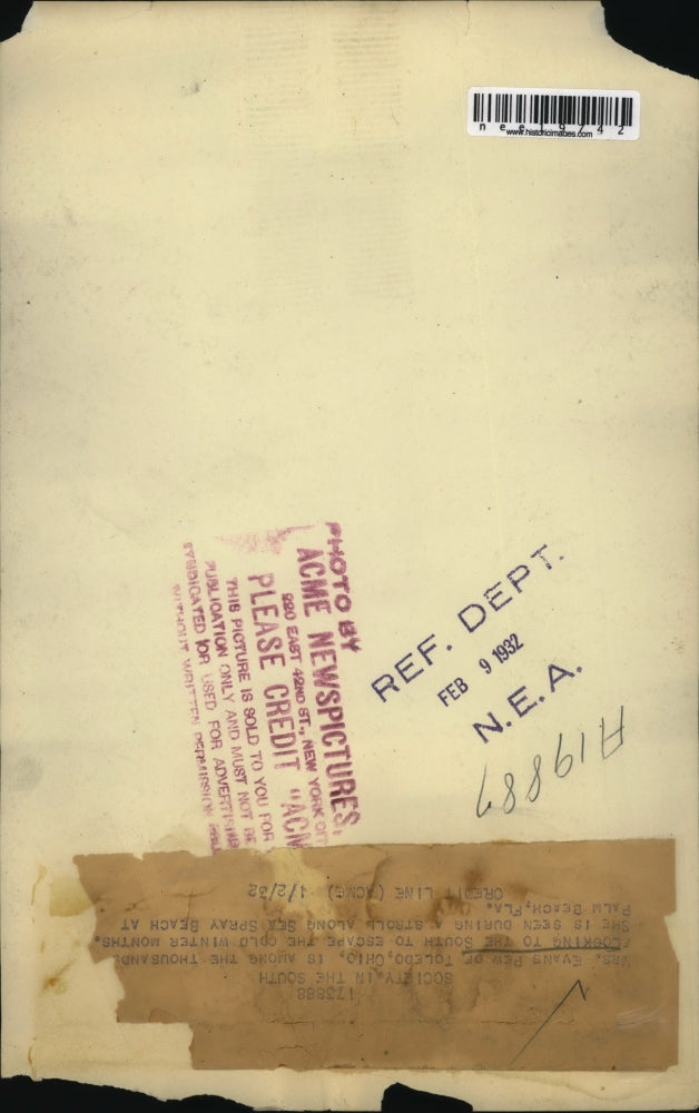 1932 Press Photo Mrs Evans Pew of Toledo Ohio Sea Spray Beach Palm Beach Florida