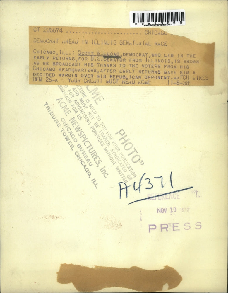 1938 Press Photo Scot Lucas , democrat - nee19860