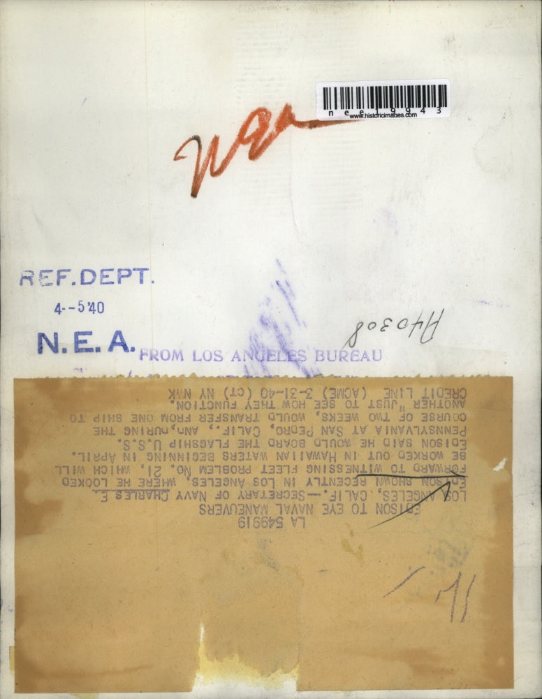 1940 Press Photo Navy Secretary Charles E. Edison