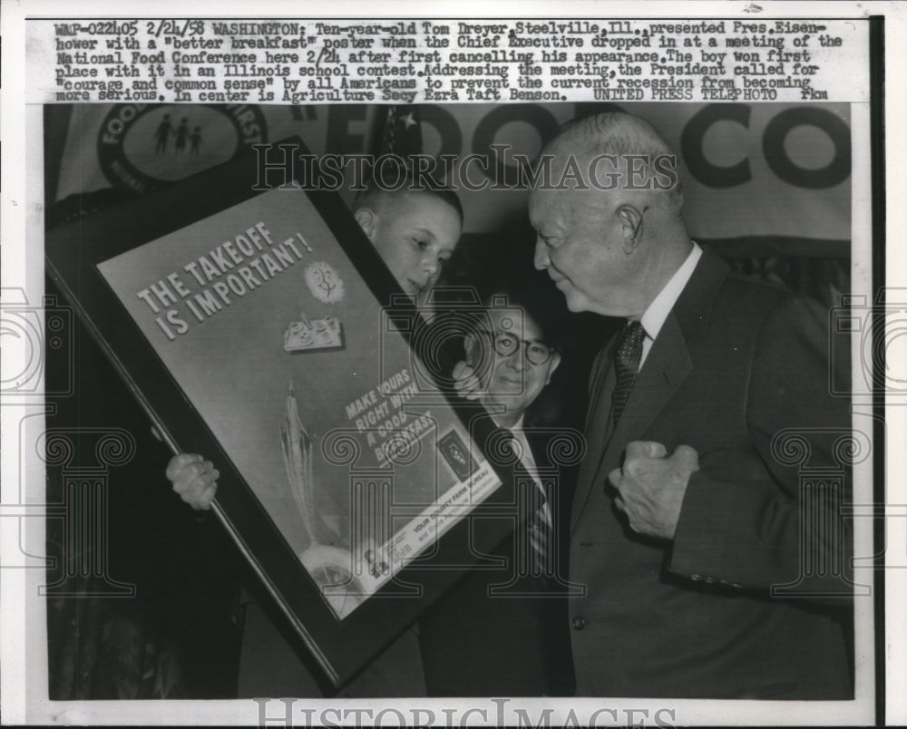 1958 Press Photo Little Tom Dreyer with President Eisenhower - nee20016