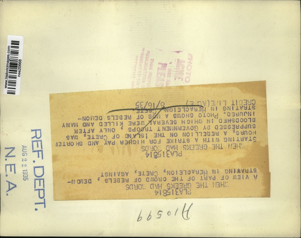 1935 Press Photo Hercaleion Crete Strike for Higher Pay and Shortened Hours