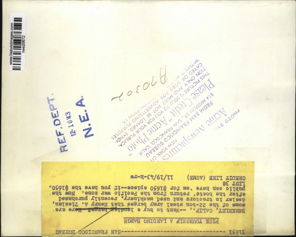 1943 Press Photo Landing Barges for sail - nee20672