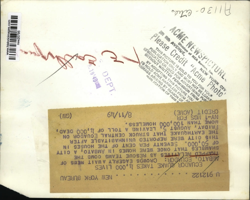 1949 Press Photo Earthquake in Amnato Ecuador 4,000 Dead City of 50,000