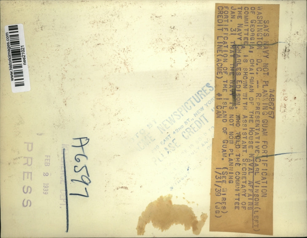 1939 Press Photo Representative Carl Vinson and Navy Charles Edison - nee21021