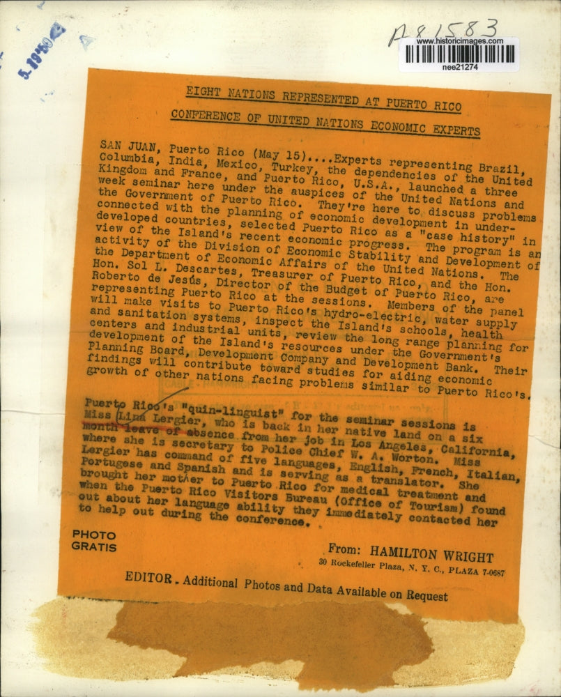 1954 Press Photo Miss Lina Lergier Quin Linguist Serving As Translator