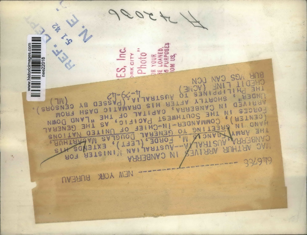 1942 Press Photo Australian Army Min. Francis M. Forde, Gen. Douglas MacArthur