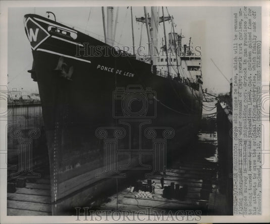 1952 Press Photo Cargo ship Ponce De Leon on survey in Bethlehem Shipbuilding