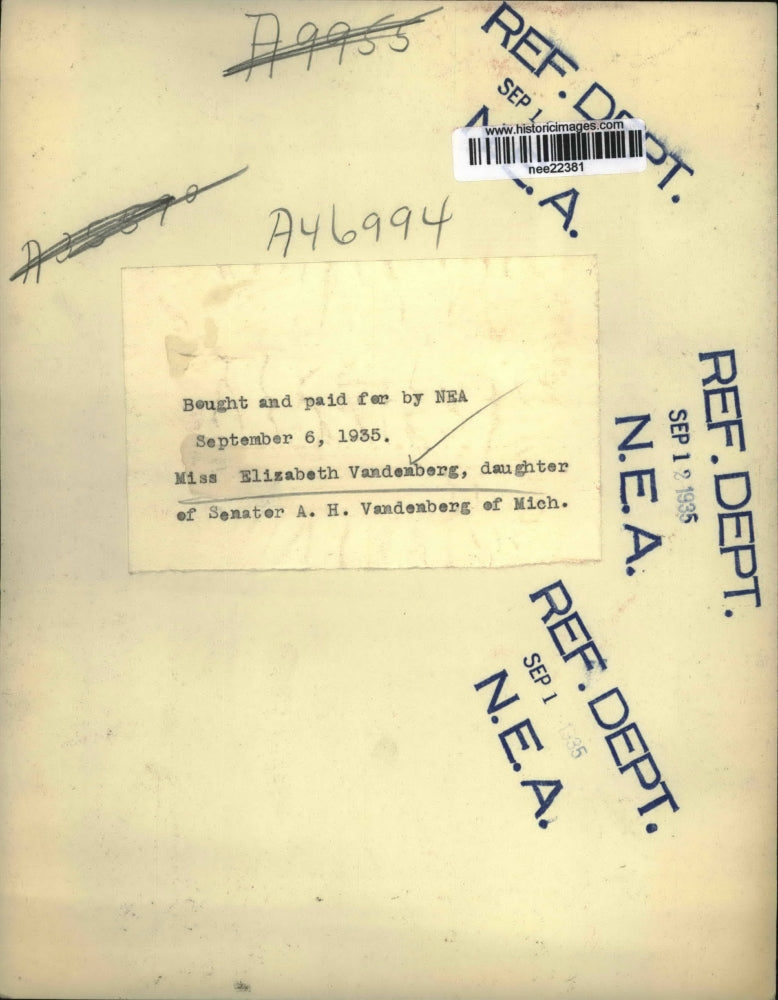 1935 Press Photo Elizabeth Vandenberg, Daughter of Michigan Senator A.H.