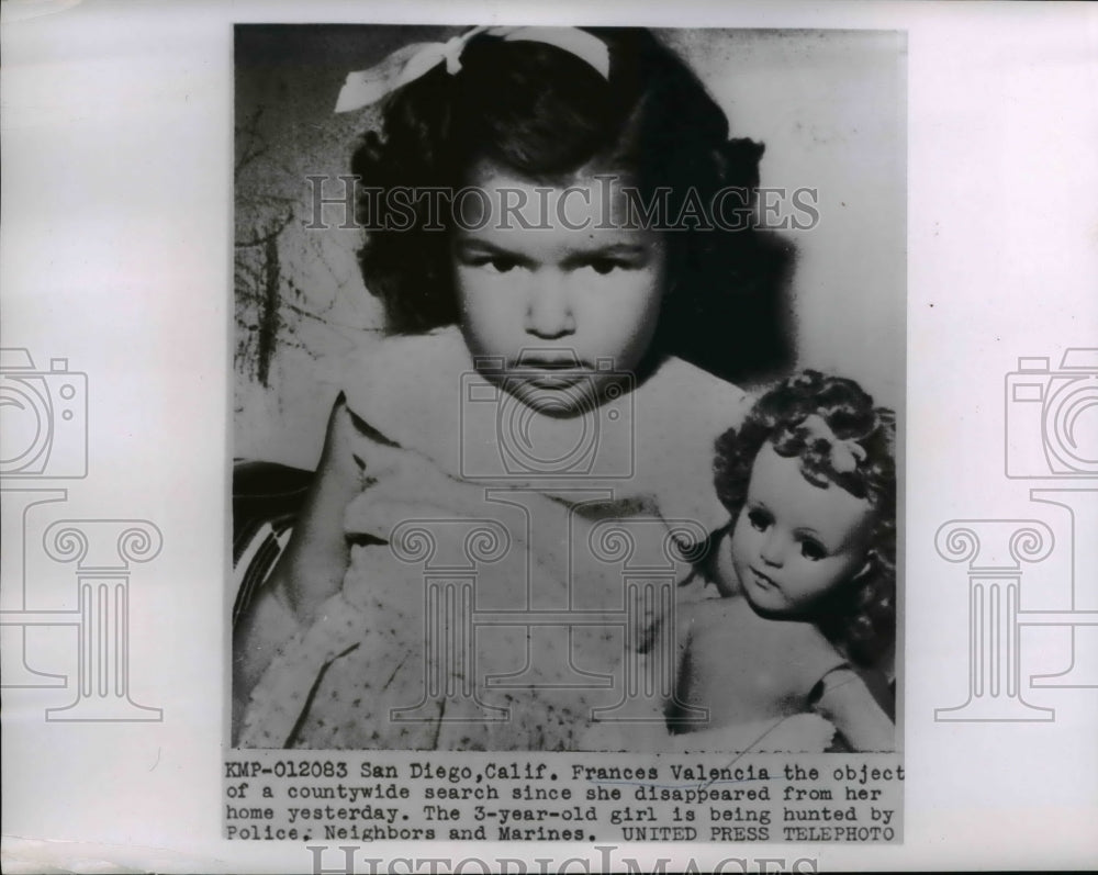 1956 Press Photo Missing Girl Frances Valencia of San Diego California