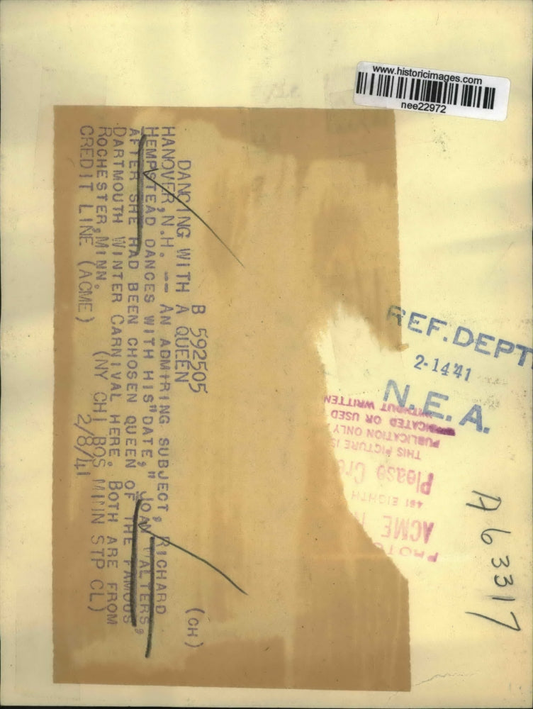 1941 Press Photo Richard Hempstead and Joan Walters Queen of Dartmouth Winter