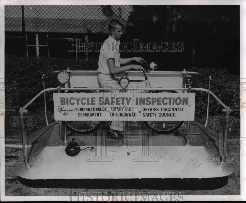 1956 Press Photo Bike Testing Device