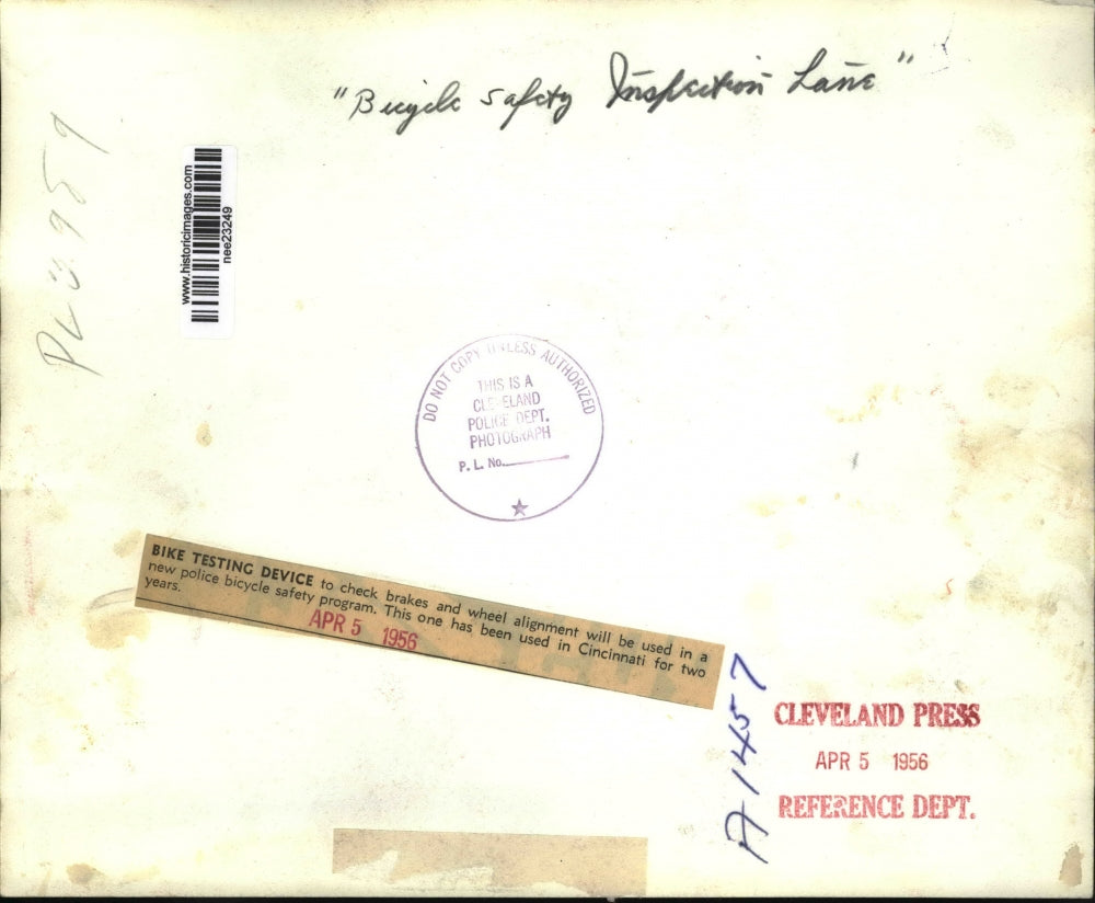 1956 Press Photo Bike Testing Device