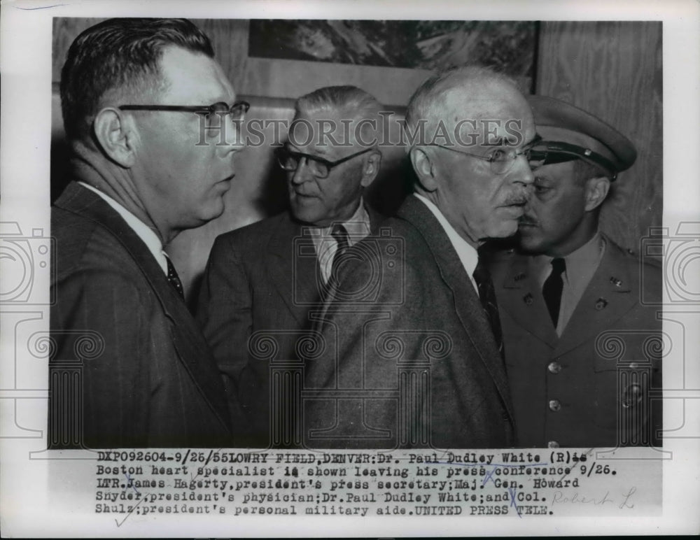 1956 Press Photo Dr. Paul Dudley White, Maj. Gen Howard Snyder & Dr.Paul Dudley