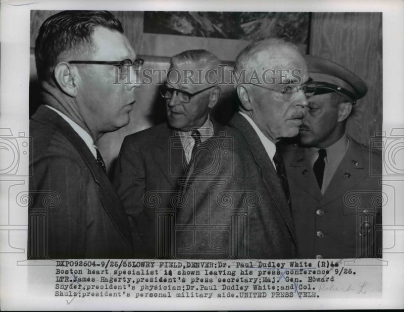 Load image into Gallery viewer, 1956 Press Photo Dr. Paul Dudley White, Maj. Gen Howard Snyder &amp; Dr.Paul Dudley
