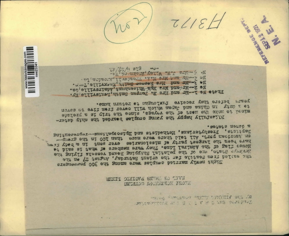 1921 Press Photo Mr. and Mrs Eph Whisenhunt Among 300 Passengers - nee23341