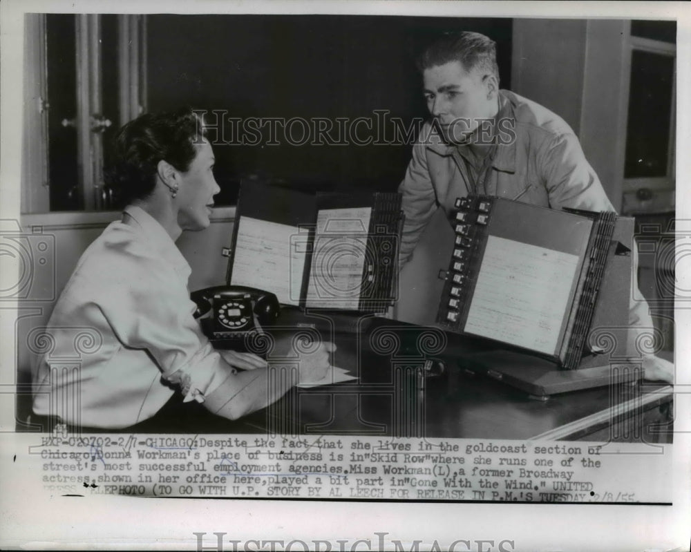 1955 Press Photo Miss Workman, former Broadway actress in her office - nee23459