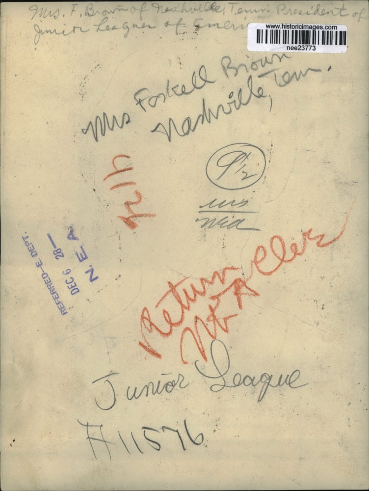 1928 Press Photo Mrs. Foskell Brown , president of Junior League of America