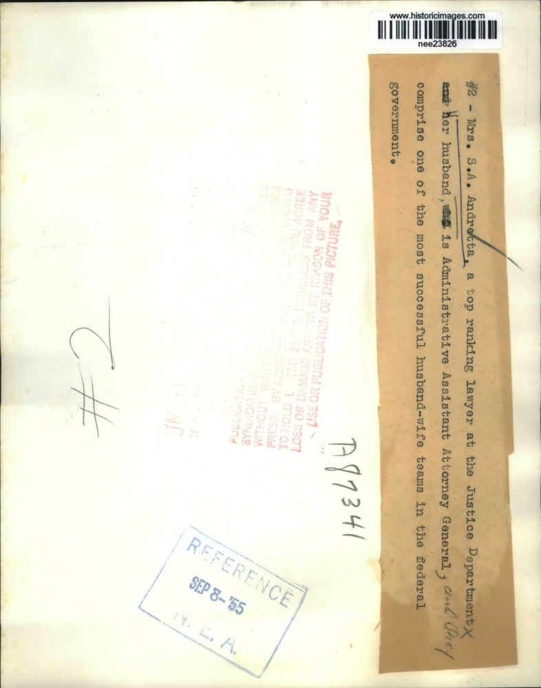 1955 Press Photo Mrs. S.A. Andretta, top ranking lawyer at Justice Department