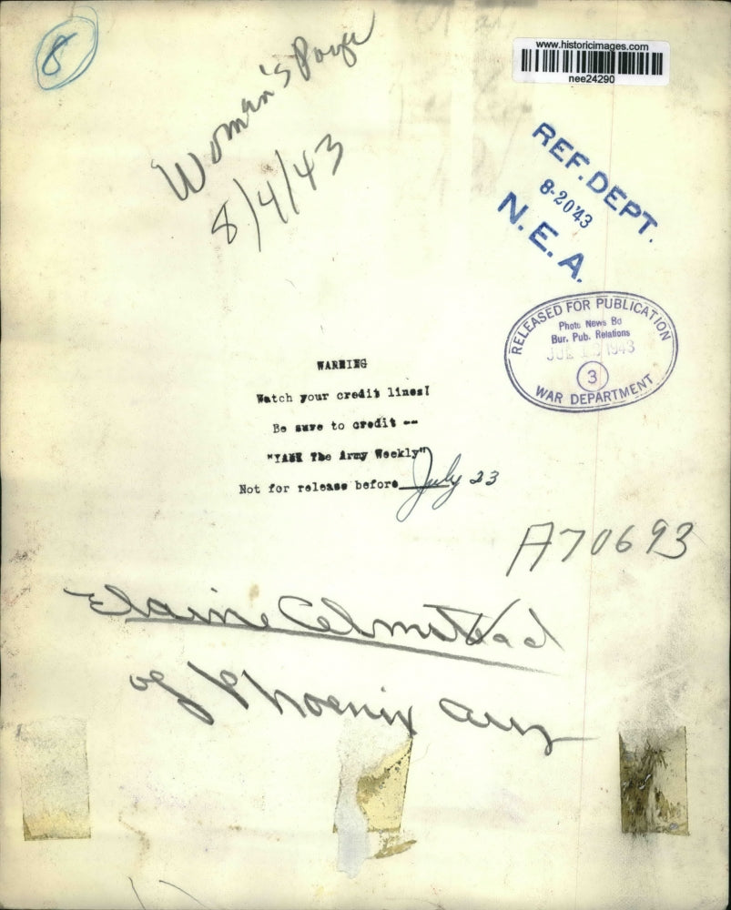 1943 Press Photo Elaine Celmstead from Phoenix, Arizona - nee24290