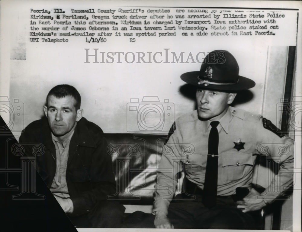 1960 Press Photo Tazewell County Sheriffs hold Kirkham on murder charges