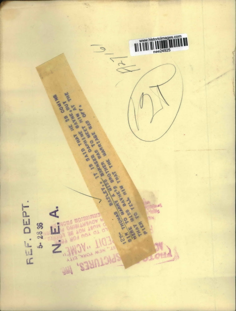 1936 Press Photo Sir Thomas Bazley will marry Daphine Bayne - nee24925