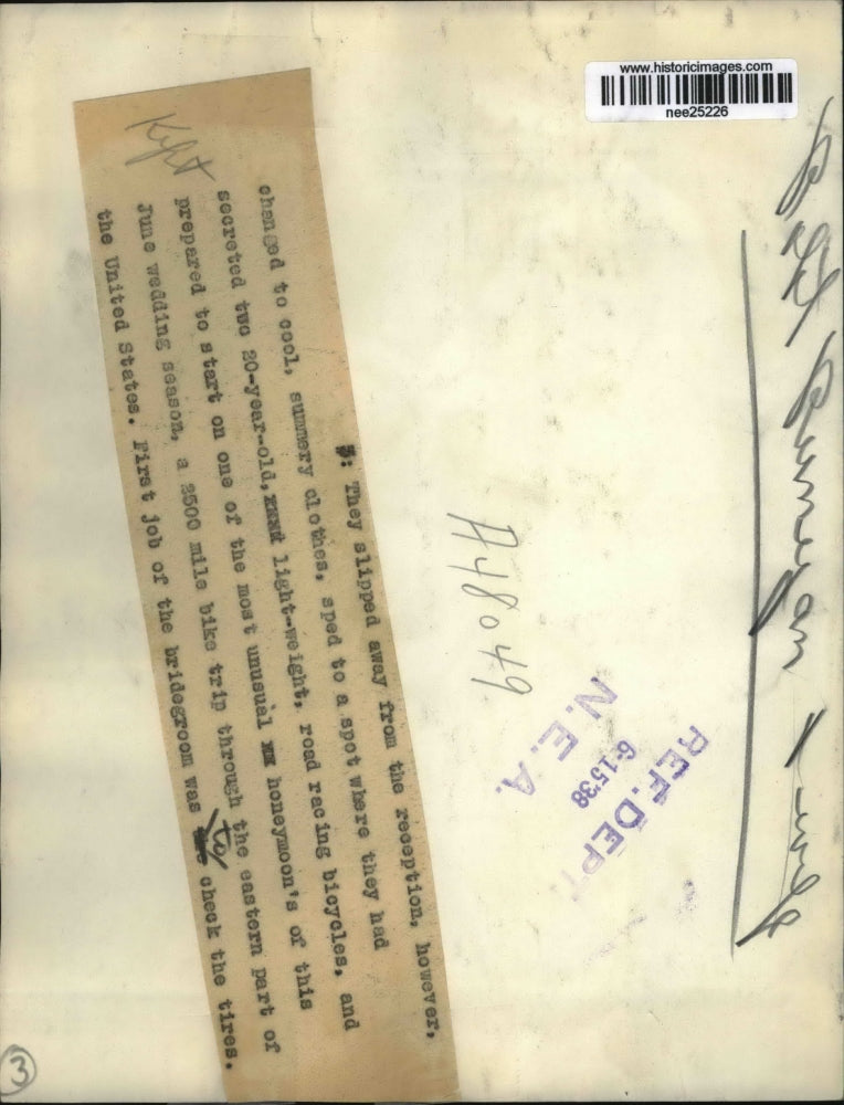 1938 Press Photo Couple is Honeymooning By Bike Riding 2500 Miles is US