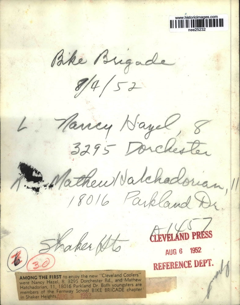 1952 Press Photo Members of Bike Brigade Nancy Hazel & Mathew Harchadorian