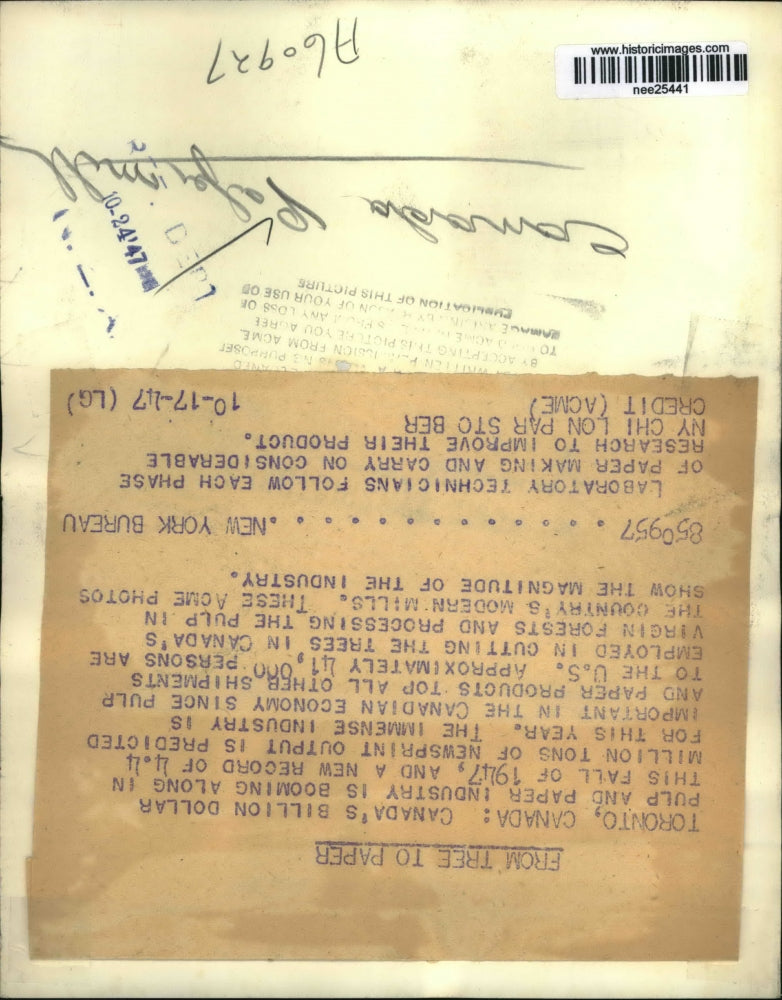 1949 Press Photo Canada's Billion Dollar Pulp and Paper Industry - nee25441