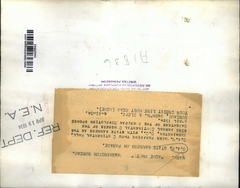 1934 Press Photo Daughters of American Revolution Banner Parade, Washington DC