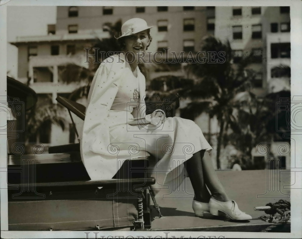 1934 Press Photo Miss. Jeanne Shultz aboard the ship in Biscayne - nee25742