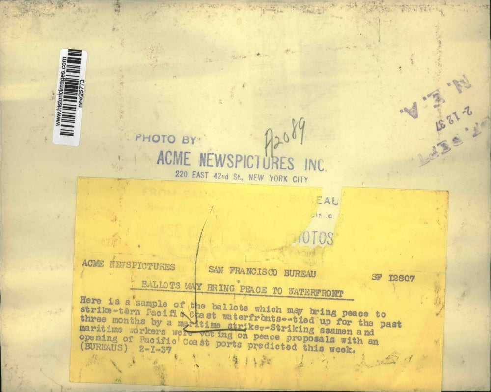 1937 Press Photo The ballot used in strike vote on west coast - nee25773