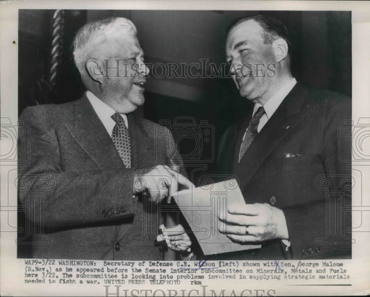 1954 Press Photo Secretary of Defense C.E. Wilson with Sen. George Malone