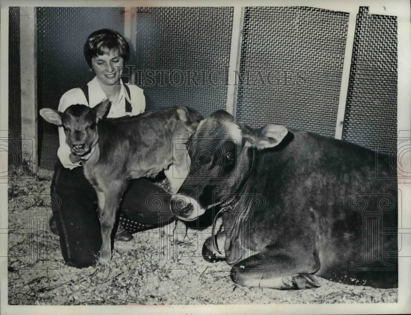 Load image into Gallery viewer, 1976 Press Photo Vera Praisler with Muffin the Cow and Newborn calf - nee25863

