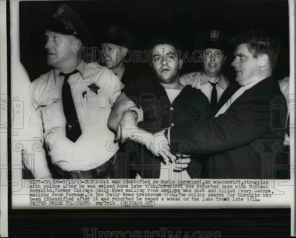 1955 Press Photo Mario Sprovieri, an ex-convict was seized by the police