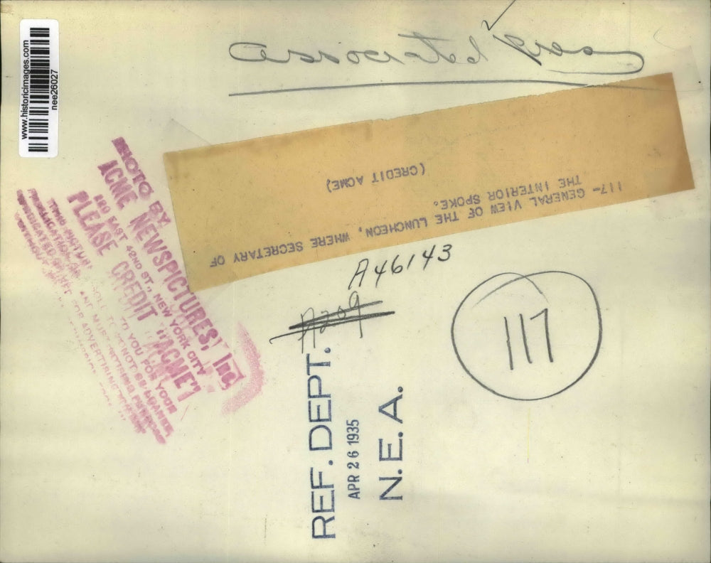 1935 Press Photo The secretary of the interior spoke at the luncheon meeting