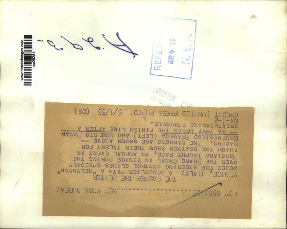 1955 Press Photo Gondola Boat in Marciano Trophy Race, Venice Italy