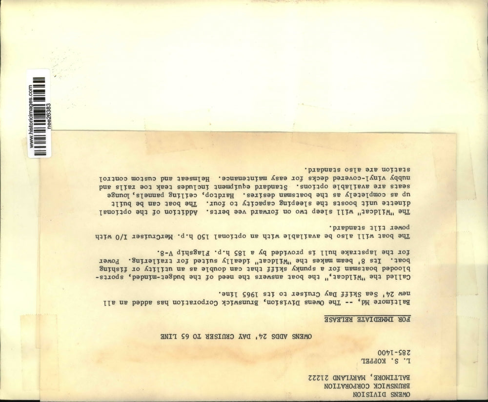 1965 Press Photo Wildcat boat added by Brunswick Corporation-24' Sea Skiff