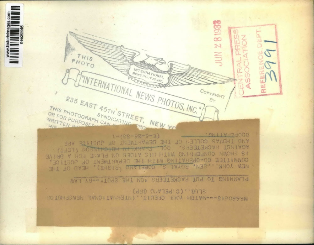 1933 Press Photo Sen. Royal S. Copeland, Col. Franklin Hutchinson, Thomas Cullen