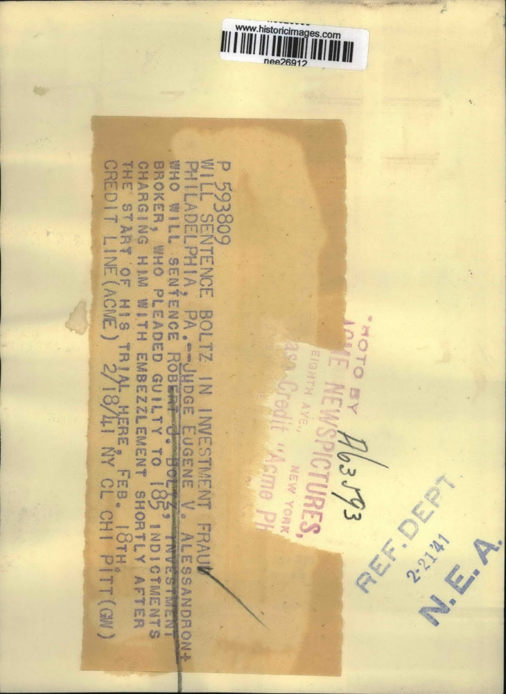 1941 Press Photo Judge Eugene Alessandron, will sentence Robert Boltz