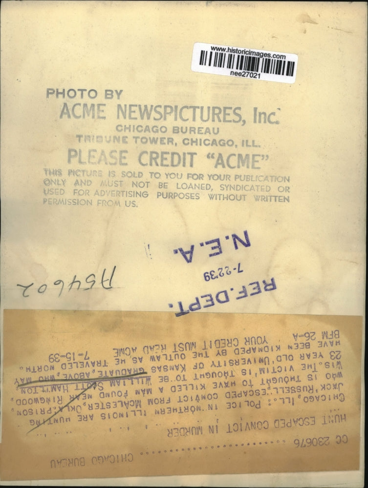 1939 Press Photo William Scott, victim of an escaped prison, Jack Russell