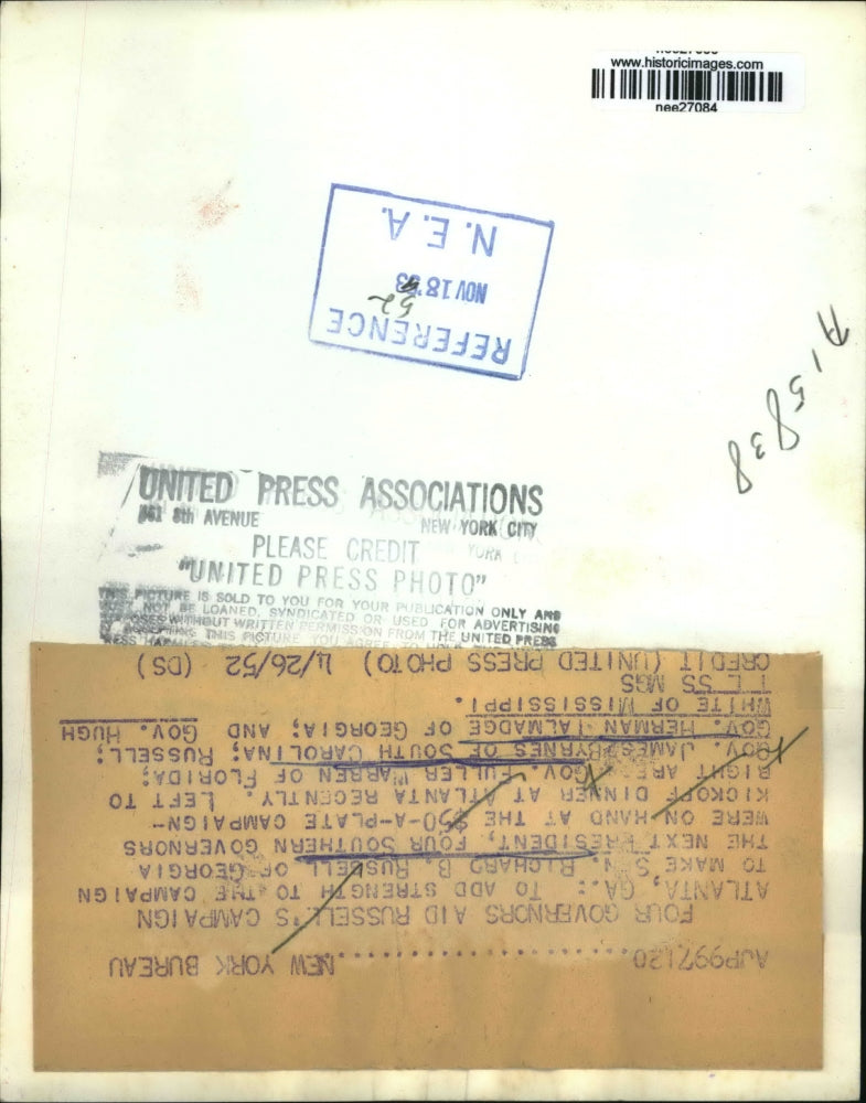 1952 Press Photo Sen. Richard Russell and Governors who aided his Campaign