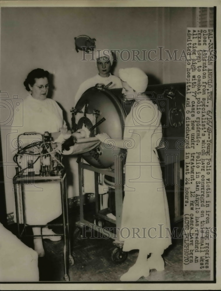 1949 Press Photo Polio Victim in iron lung