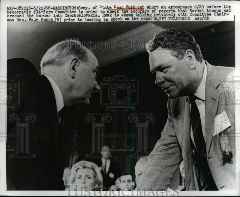 Load image into Gallery viewer, 1968 Press Photo Dean Rusk cut short on appearance before Democratic Committee
