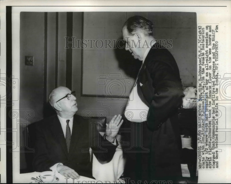 Load image into Gallery viewer, 1960 Press Photo Senators Olin Johnston &amp; Richard Russell
