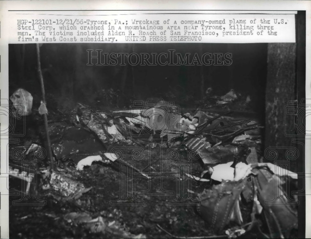 1957 Press Photo Wreckage Of Company Owned Plane Of US Steel Corp
