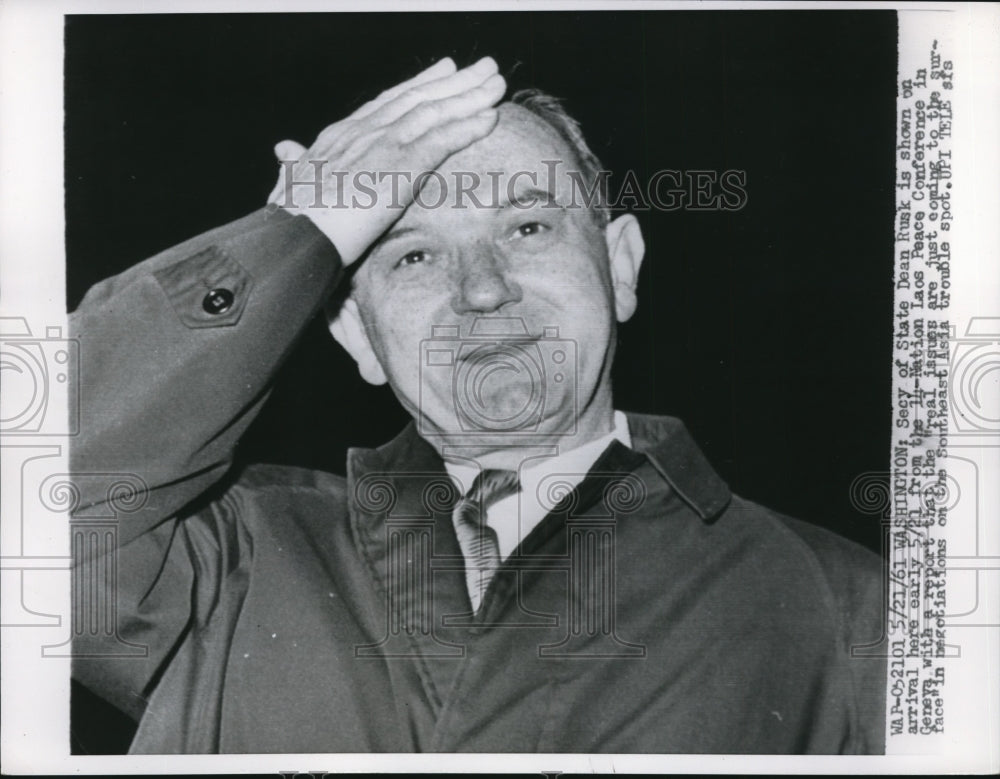 1961 Press Photo Secy State Dean Rusk from Lace Peace Conference - nee27376