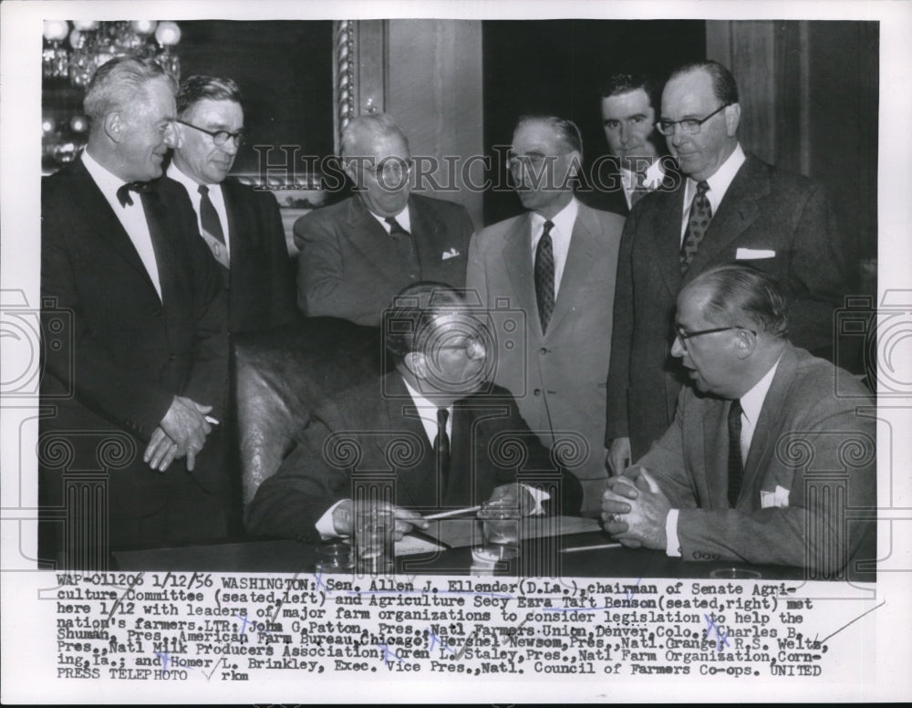 1956 Press Photo sen. Allen J. Ellender, John Patterson, & Secy Ezra Taft Benson