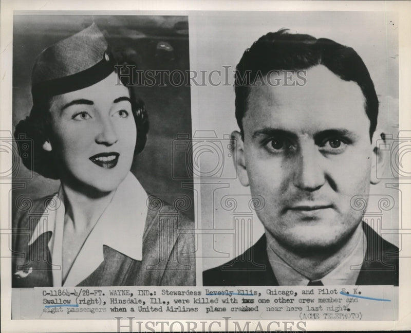 Load image into Gallery viewer, 1951 Press Photo Stewardess Ellis and Pilot E.K. Swallow killed in Plane Crash
