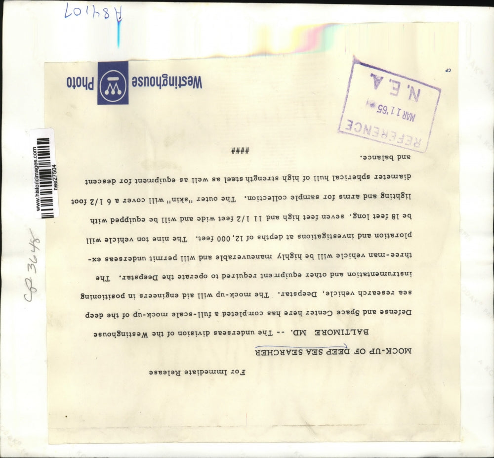 1965 Press Photo Mock up of Deep Sea Searcher - nee27504