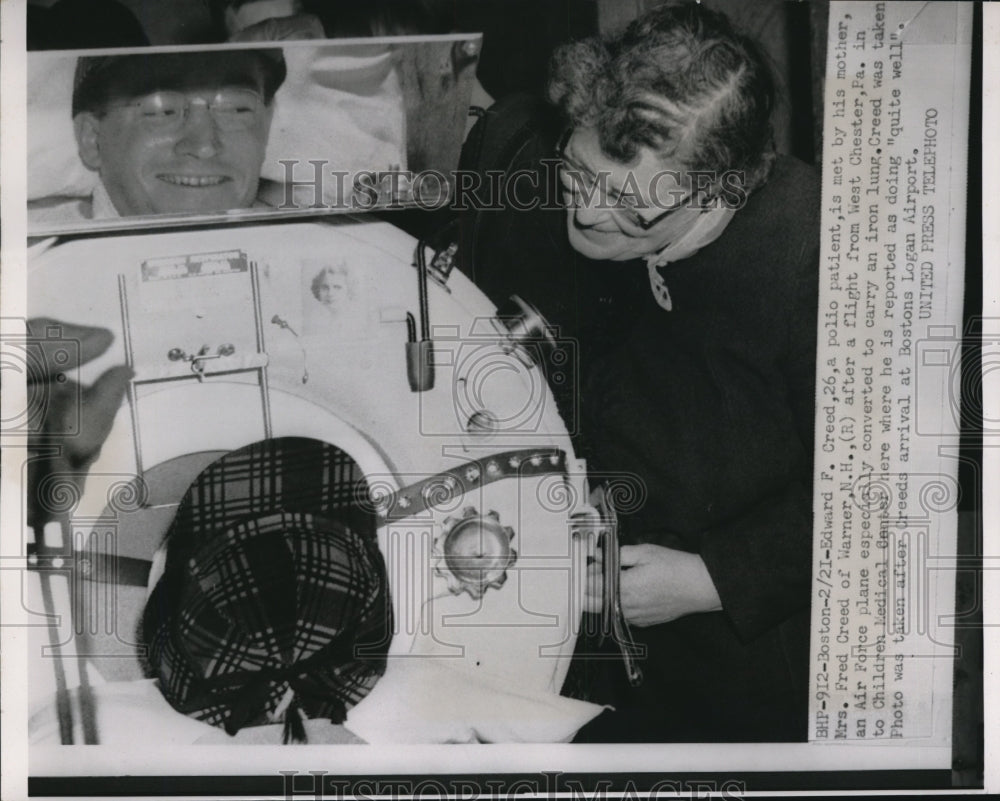 1953 Press Photo Edward F. Creed Polio Patient in Iron Lung - nee27584